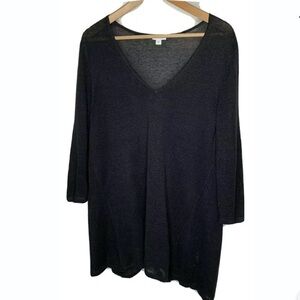 Purejill Womens Knit Linen Blouse Medium Black